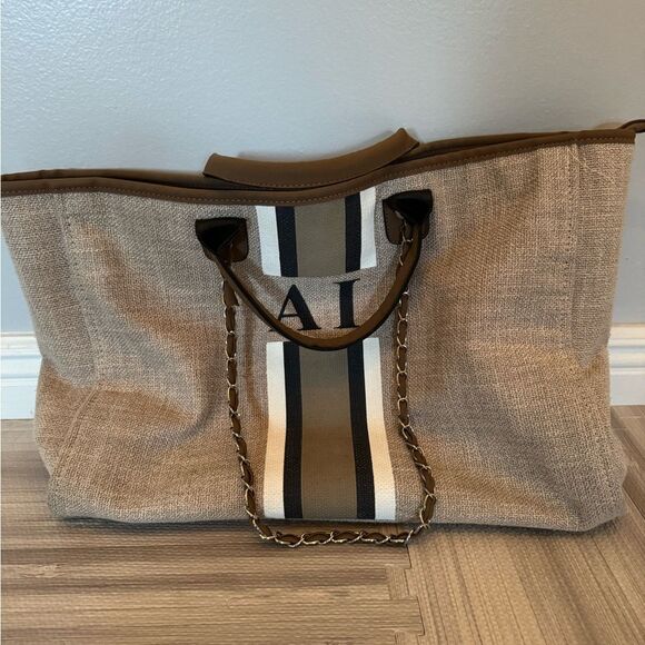 Lily & Bean Canvas Jumbo Tote Bag In Beige Personalised With Initials AI - Picture 2 of 7